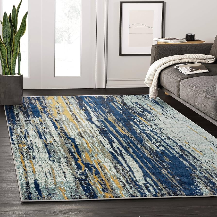 Amazon.com: Abani Rugs Blue & Yellow Painted Pattern Area